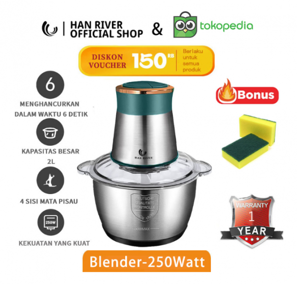 HAN RIVER Blender penggiling daging chopper 2L gilingan daging - Hijau
