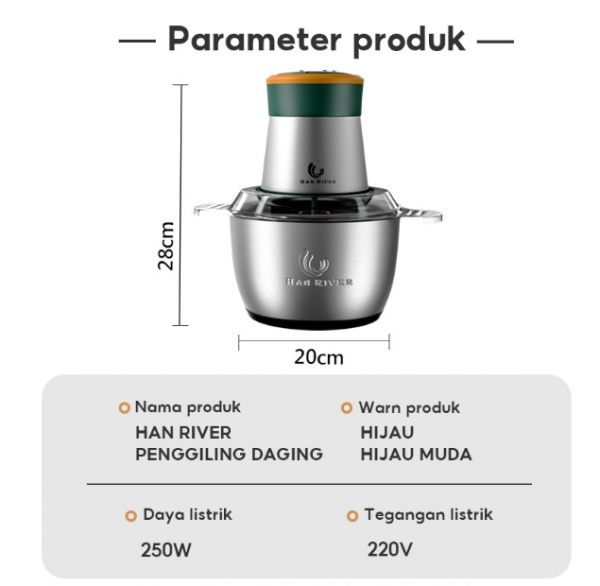 HAN RIVER Blender penggiling daging chopper 2L gilingan daging - Hijau