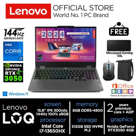 Lenovo LOQ i7-13650HX RTX3050 512GB SSD 8GB 100%sRGB 144Hz Win11+OHS - 8GB, Non Antigores
