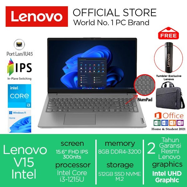 Lenovo V15 G3 i3-1215U 512GB SSD 8GB IPS Win11+OHS - 8GB