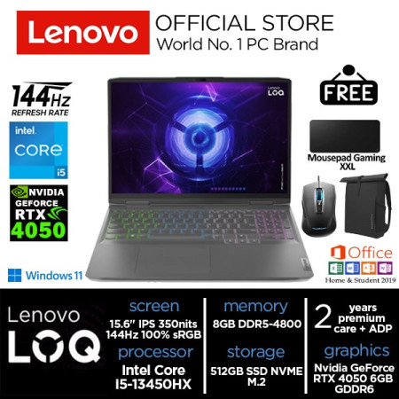 Lenovo LOQ i5-13450HX RTX4050 512GB SSD 8GB 144Hz 100%sRGB Win11+OHS - 8GB, Non Antigores