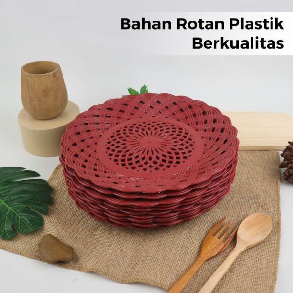 piring rotan plastik 12 pcs ( 1 lusin )