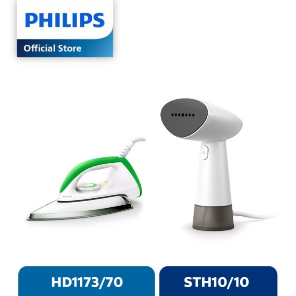 Philips Handheld Garment Steamer STH1010/10 + Dry Iron Green HD1173/70 - Bundling