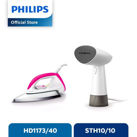 Philips Handheld Garment Steamer STH1010/10 + Dry Iron Pink HD1173/40 - Bundling