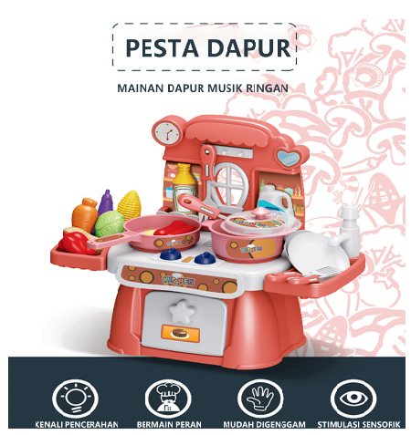FUNTOY 24 PCS Mainan Kitchen Set dengan Wastafel, Cahaya & Suara Mainan Anak Kitchen