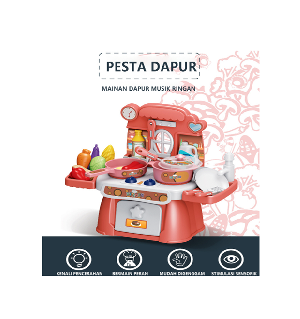 FUNTOY 24 PCS Mainan Kitchen Set dengan Wastafel, Cahaya & Suara Mainan Anak Kitchen