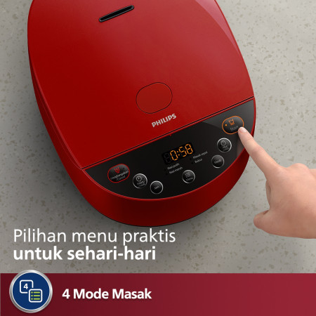 Philips Digital Rice Cooker 1.8L HD4515/29 Red - Regular