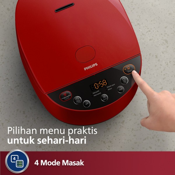 Philips Digital Rice Cooker 1.8L HD4515/29 Red - Regular