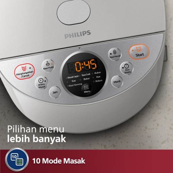 Philips Digital Rice Cooker 1.8 L HD4515/30 - Metallic Grey