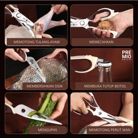 PREMIO Gunting Dapur Serbaguna Tajam Makanan Daging Ikan Sayur Tulang
