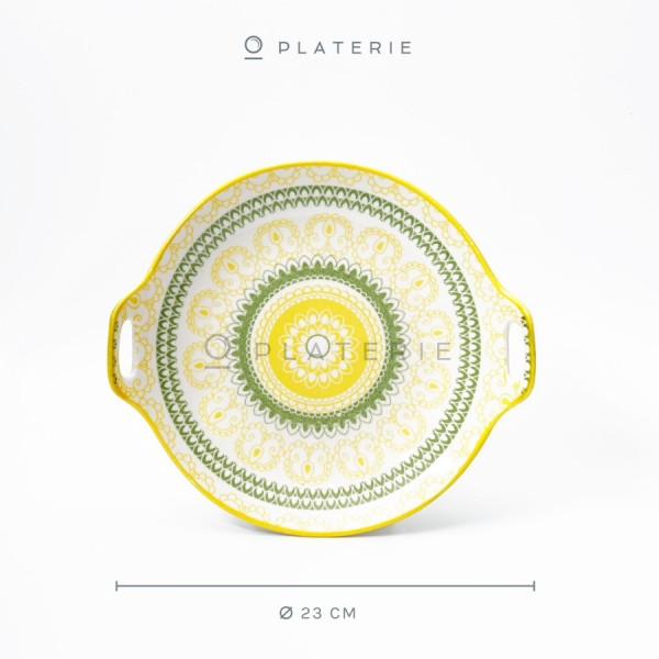 PIRING SAJI KERAMIK ROUND SERVING WITH HANDLE 9INCH / 23CM FRESH POPS