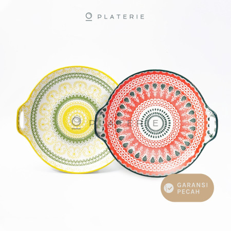 PIRING SAJI KERAMIK ROUND SERVING WITH HANDLE 9INCH / 23CM FRESH POPS