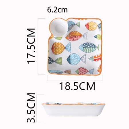 ASHOME piring saji keramik dengan sekat saos cartoon series