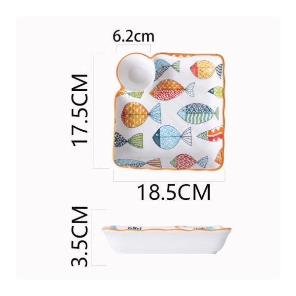 ASHOME piring saji keramik dengan sekat saos cartoon series