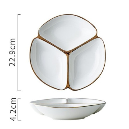 PIRING SAJI 3 BAGIAN/PIRING LAUK KERAMIK CEKUNG LIST GOLD ELEGANT