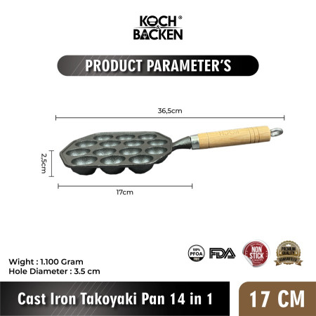 KOCH&BACKEN Cast Iron Takoyaki Pan 14 in 1 - Cetakan Takoyaki