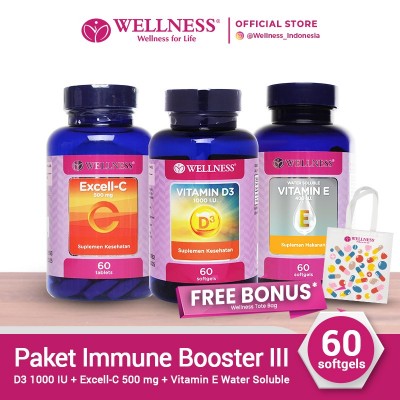 Paket Immune Booster III-Wellness D3 1000 + Vit C 500 + Vit E WS [60]