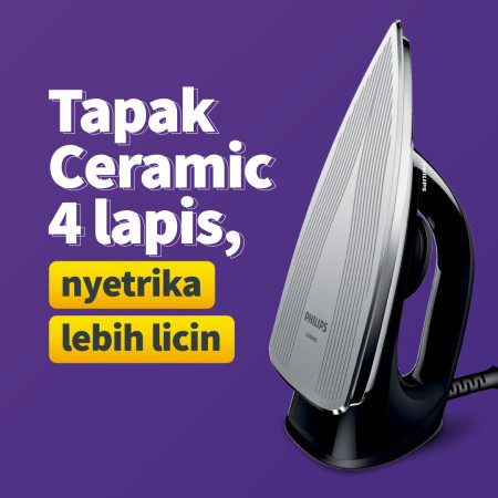 Philips Classic Setrika kering HD1173/80 - Hitam, Anti-Baret