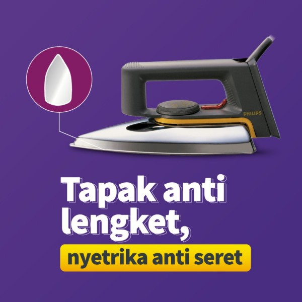 Philips Setrika Kering Classic HD1172/99 - Hitam, Tapak Anti Lengket