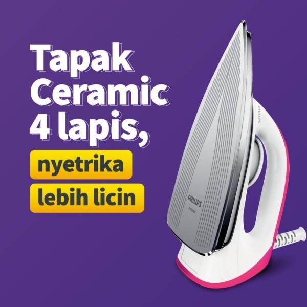 Philips Setrika Kering Classic HD1173/40 - Putih-Pink, Anti-Baret