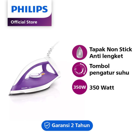 Philips Setrika Kering Diva GC122/37 - Ungu, Tapak Non-Stick, gosokan