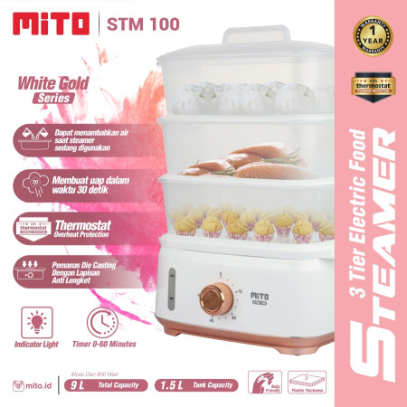 MITO Steamer Electric Food STM100 3 Tier - white gold