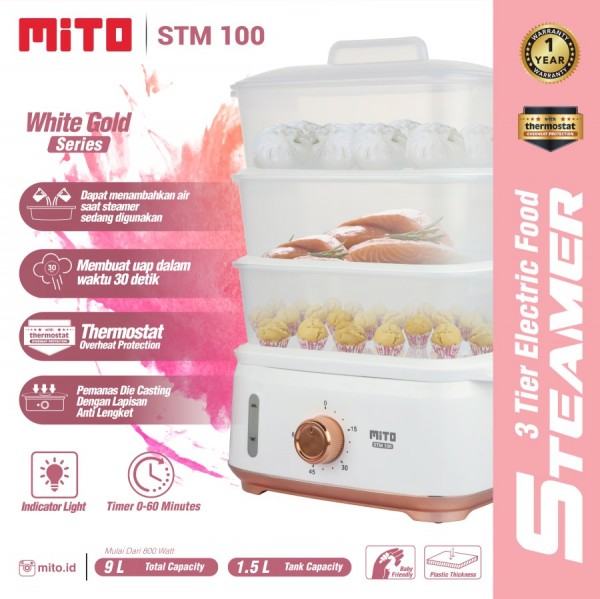 MITO Steamer Electric Food STM100 3 Tier - white gold