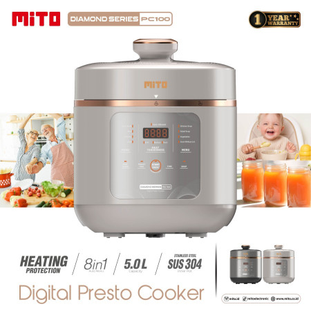 MITO Presto cooker PC100 5L 700Watt - Digital Pressure Cooker - GOLD