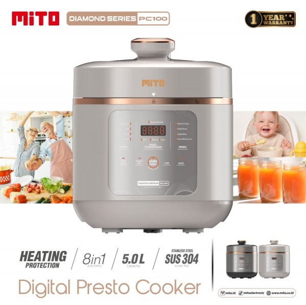 MITO Presto cooker PC100 5L 700Watt - Digital Pressure Cooker - GOLD