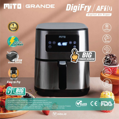 MITO Grande Air Fryer DigiFry AF10 Mesin Penggoreng Tanpa Minyak 6L - Black New