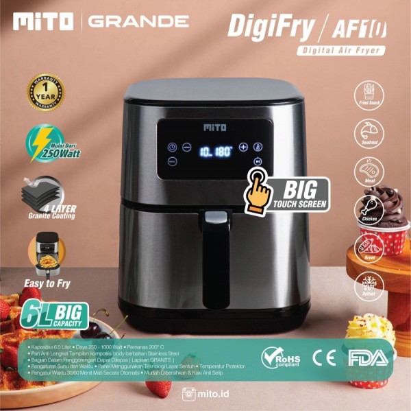 MITO Grande Air Fryer DigiFry AF10 Mesin Penggoreng Tanpa Minyak 6L - Black New