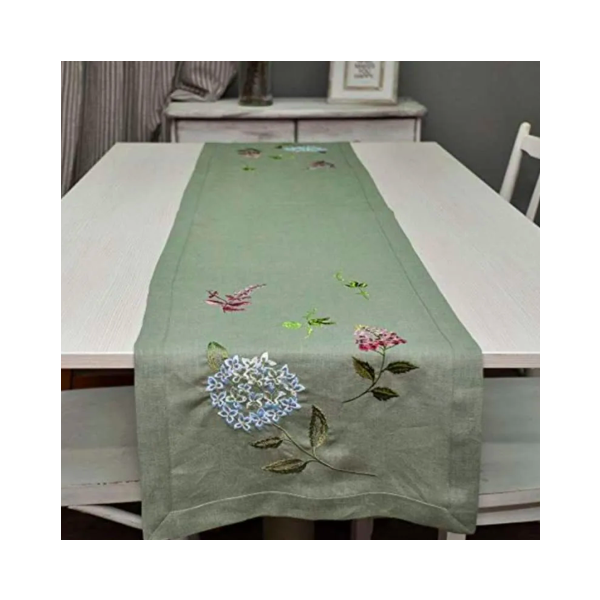 Garmoniya Table Runner 4 x 72 Inch - Embroidered Hydrangea