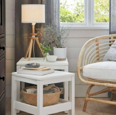 Lampu Kayu Minimalis Hiasan Interior Meja Cantik 57cm Original_Putih