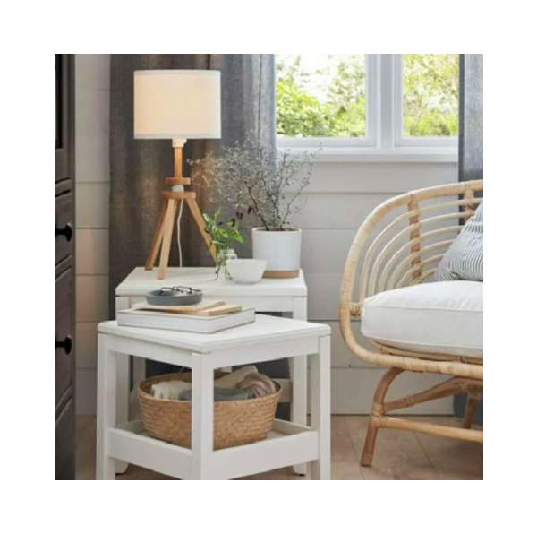 Lampu Kayu Minimalis Hiasan Interior Meja Cantik 57cm Original_Putih