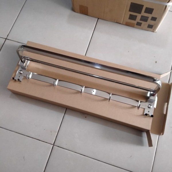 rak handuk 2 baris lipat kamar mandi/gantungan handuk stenlis