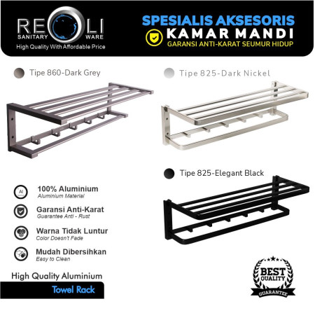 Gantungan Rak Handuk Black Hitam Silver Grey Gray Abu Aluminium REOLI - 825