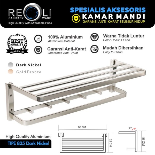 Gantungan Rak Handuk Black Hitam Silver Grey Gray Abu Aluminium REOLI - 825