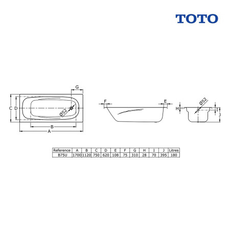 BATH UP TOTO MODEL FB1700-75 PUTIH