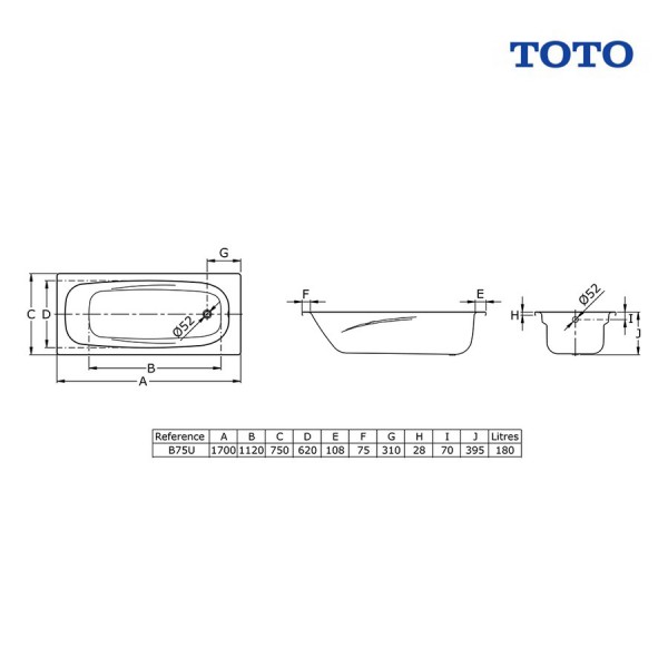 BATH UP TOTO MODEL FB1700-75 PUTIH