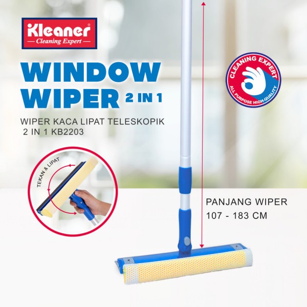 Kleaner Alat Pembersih Kaca 2 in 1 Extra / Wiper Jendela Teleskopik