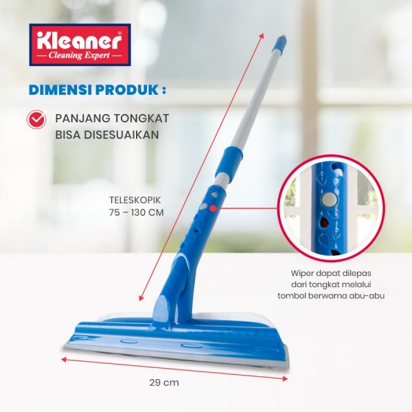 Kleaner Alat Pembersih Kaca 2 in 1 Wiper Jendela Teleskopik Microfiber