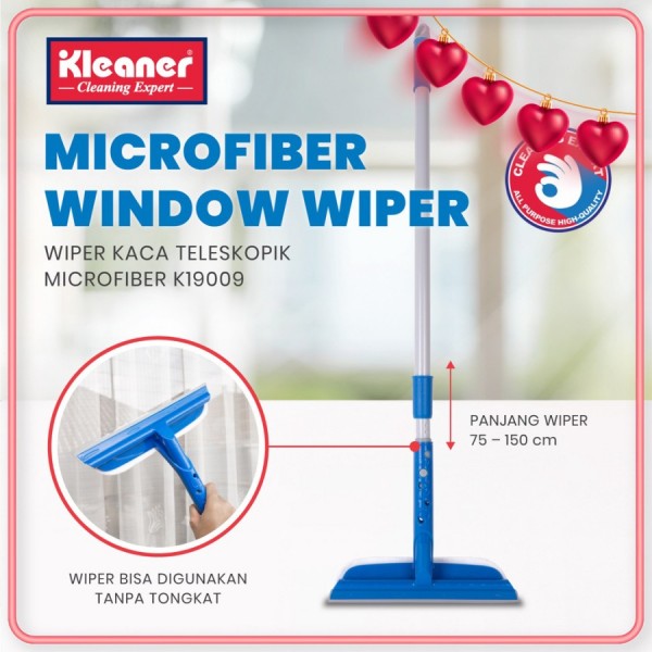 Kleaner Alat Pembersih Kaca 2 in 1 Wiper Jendela Teleskopik Microfiber