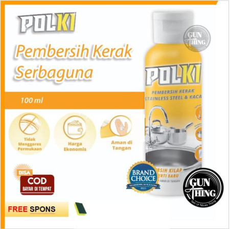 POLKI Pembersih Kerak Serbaguna 100 ml Kaca Panci Stainless Steel - +Spons