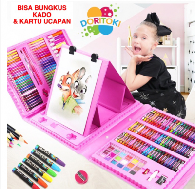 Crayon Anak Pengasah Set Alat Menggambar Melukis Anak-anak Crayon Cat Air Pensil 208 pcs