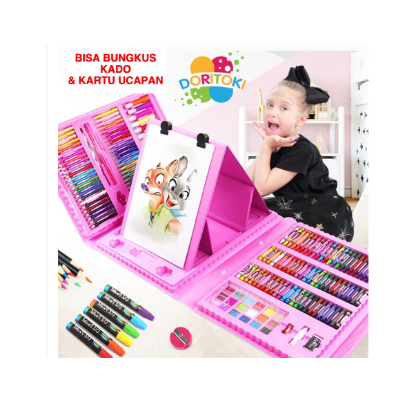 Crayon Anak Pengasah Set Alat Menggambar Melukis Anak-anak Crayon Cat Air Pensil 208 pcs