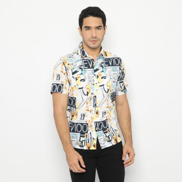 RICARDO kemeja pria printing lengan pendek 2 varian warna