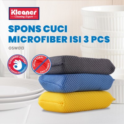 Kleaner Spons Jaring Microfiber Cuci Piring 3 Pcs Anti Gores Serbaguna