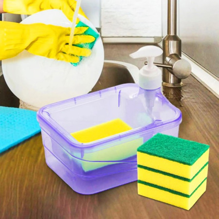 Tempat Dispenser Wadah Sabun Cair Cuci Piring Bulat Kotak Sponge Spons - Putih Bulat