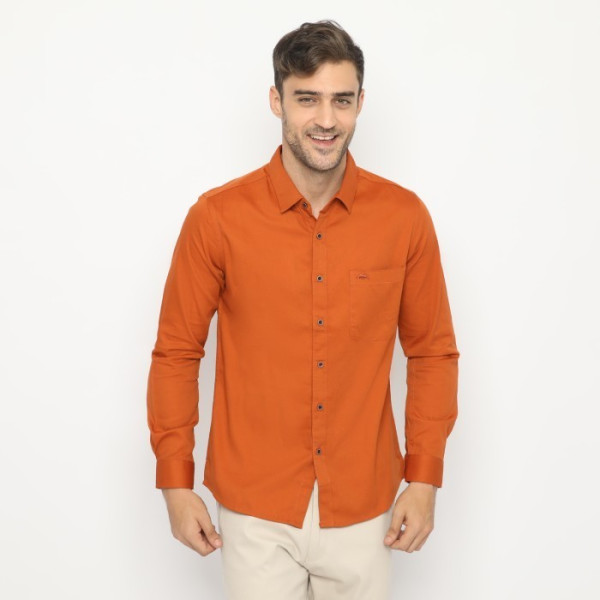 RICARDO Kemeja Pria Lengan Panjang Orange Polos
