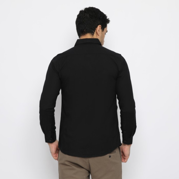 RICARDO Kemeja Pria Polos Hitam Lengan Panjang TENCEL